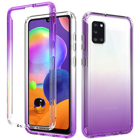 Silikon Hülle Handyhülle Ultra Dünn Flexible Schutzhülle Tasche Transparent Vorder und Rückseite 360 Grad Ganzkörper Farbverlauf für Samsung Galaxy A31 Violett