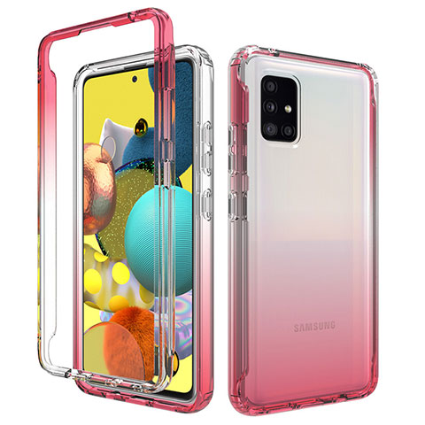 Silikon Hülle Handyhülle Ultra Dünn Flexible Schutzhülle Tasche Transparent Vorder und Rückseite 360 Grad Ganzkörper Farbverlauf für Samsung Galaxy A51 5G Rot