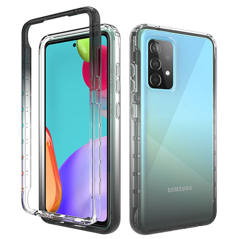 Silikon Hülle Handyhülle Ultra Dünn Flexible Schutzhülle Tasche Transparent Vorder und Rückseite 360 Grad Ganzkörper Farbverlauf für Samsung Galaxy A52 4G Dunkelgrau