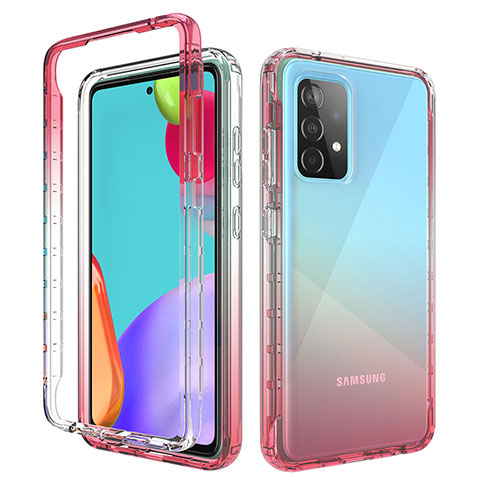 Silikon Hülle Handyhülle Ultra Dünn Flexible Schutzhülle Tasche Transparent Vorder und Rückseite 360 Grad Ganzkörper Farbverlauf für Samsung Galaxy A52 4G Rot