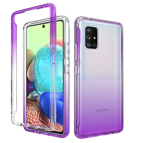 Silikon Hülle Handyhülle Ultra Dünn Flexible Schutzhülle Tasche Transparent Vorder und Rückseite 360 Grad Ganzkörper Farbverlauf für Samsung Galaxy A71 4G A715 Violett