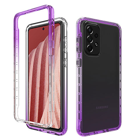 Silikon Hülle Handyhülle Ultra Dünn Flexible Schutzhülle Tasche Transparent Vorder und Rückseite 360 Grad Ganzkörper Farbverlauf für Samsung Galaxy A73 5G Violett