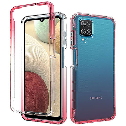 Silikon Hülle Handyhülle Ultra Dünn Flexible Schutzhülle Tasche Transparent Vorder und Rückseite 360 Grad Ganzkörper Farbverlauf für Samsung Galaxy F12 Rot