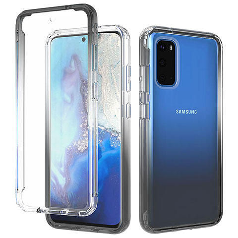 Silikon Hülle Handyhülle Ultra Dünn Flexible Schutzhülle Tasche Transparent Vorder und Rückseite 360 Grad Ganzkörper Farbverlauf für Samsung Galaxy S20 5G Dunkelgrau