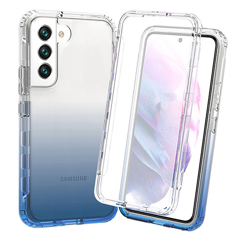 Silikon Hülle Handyhülle Ultra Dünn Flexible Schutzhülle Tasche Transparent Vorder und Rückseite 360 Grad Ganzkörper Farbverlauf für Samsung Galaxy S21 5G Blau