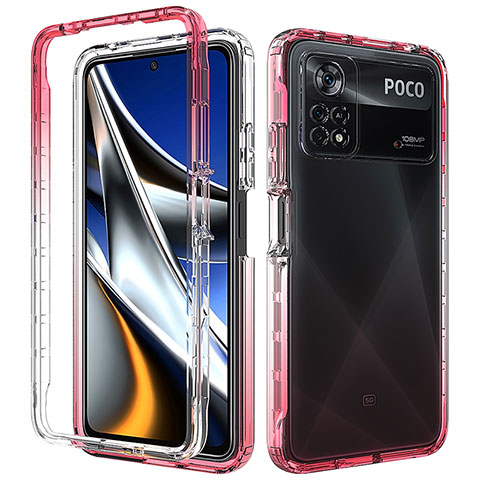 Silikon Hülle Handyhülle Ultra Dünn Flexible Schutzhülle Tasche Transparent Vorder und Rückseite 360 Grad Ganzkörper Farbverlauf für Xiaomi Poco X4 Pro 5G Rot