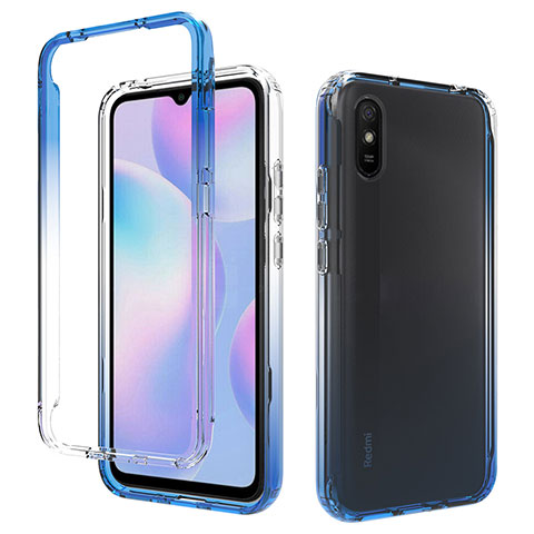 Silikon Hülle Handyhülle Ultra Dünn Flexible Schutzhülle Tasche Transparent Vorder und Rückseite 360 Grad Ganzkörper Farbverlauf für Xiaomi Redmi 9A Blau