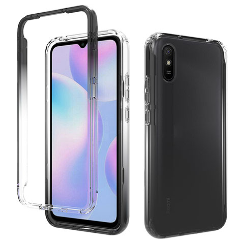 Silikon Hülle Handyhülle Ultra Dünn Flexible Schutzhülle Tasche Transparent Vorder und Rückseite 360 Grad Ganzkörper Farbverlauf für Xiaomi Redmi 9A Dunkelgrau