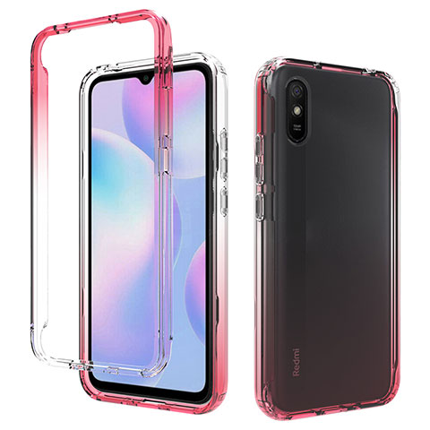 Silikon Hülle Handyhülle Ultra Dünn Flexible Schutzhülle Tasche Transparent Vorder und Rückseite 360 Grad Ganzkörper Farbverlauf für Xiaomi Redmi 9i Rot