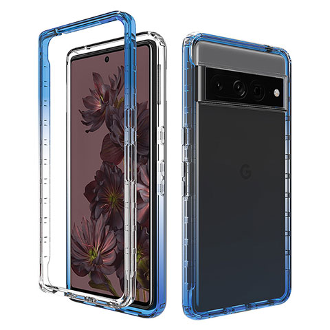 Silikon Hülle Handyhülle Ultra Dünn Flexible Schutzhülle Tasche Transparent Vorder und Rückseite 360 Grad Ganzkörper Farbverlauf JX1 für Google Pixel 7 Pro 5G Blau