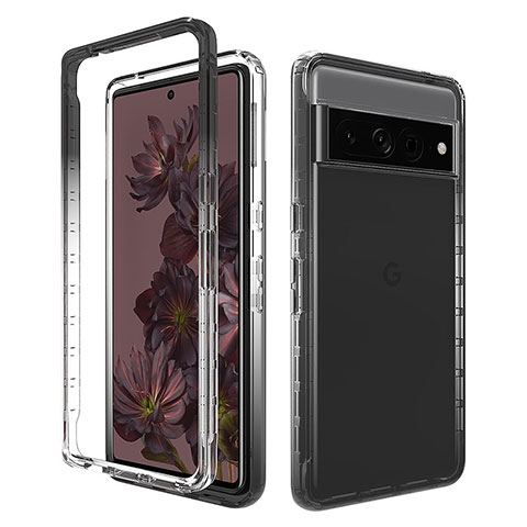 Silikon Hülle Handyhülle Ultra Dünn Flexible Schutzhülle Tasche Transparent Vorder und Rückseite 360 Grad Ganzkörper Farbverlauf JX1 für Google Pixel 7 Pro 5G Schwarz