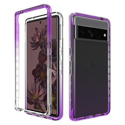 Silikon Hülle Handyhülle Ultra Dünn Flexible Schutzhülle Tasche Transparent Vorder und Rückseite 360 Grad Ganzkörper Farbverlauf JX1 für Google Pixel 7 Pro 5G Violett