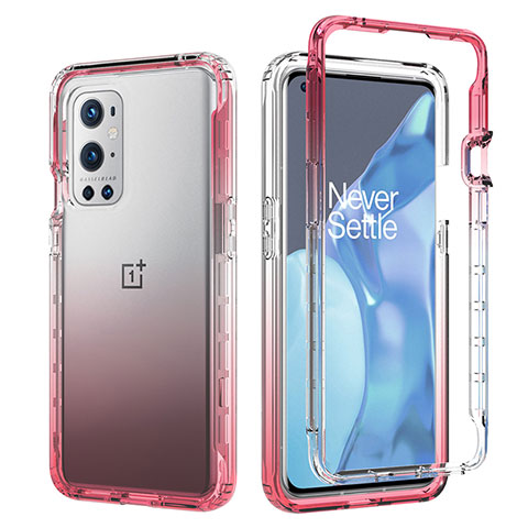 Silikon Hülle Handyhülle Ultra Dünn Flexible Schutzhülle Tasche Transparent Vorder und Rückseite 360 Grad Ganzkörper Farbverlauf JX1 für OnePlus 9 Pro 5G Rot