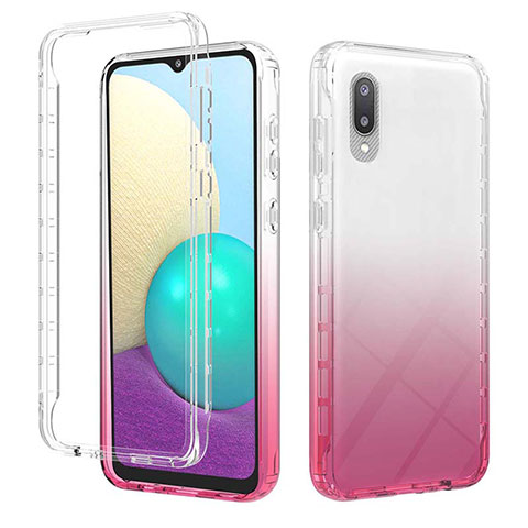 Silikon Hülle Handyhülle Ultra Dünn Flexible Schutzhülle Tasche Transparent Vorder und Rückseite 360 Grad Ganzkörper Farbverlauf JX1 für Samsung Galaxy A02 Rosa