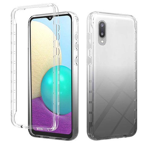 Silikon Hülle Handyhülle Ultra Dünn Flexible Schutzhülle Tasche Transparent Vorder und Rückseite 360 Grad Ganzkörper Farbverlauf JX1 für Samsung Galaxy A02 Schwarz