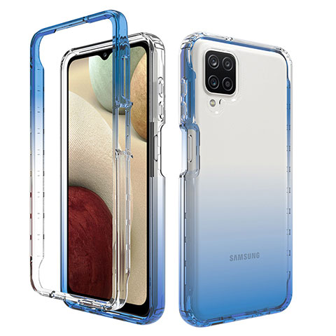 Silikon Hülle Handyhülle Ultra Dünn Flexible Schutzhülle Tasche Transparent Vorder und Rückseite 360 Grad Ganzkörper Farbverlauf JX1 für Samsung Galaxy A12 5G Blau