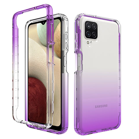 Silikon Hülle Handyhülle Ultra Dünn Flexible Schutzhülle Tasche Transparent Vorder und Rückseite 360 Grad Ganzkörper Farbverlauf JX1 für Samsung Galaxy A12 5G Violett
