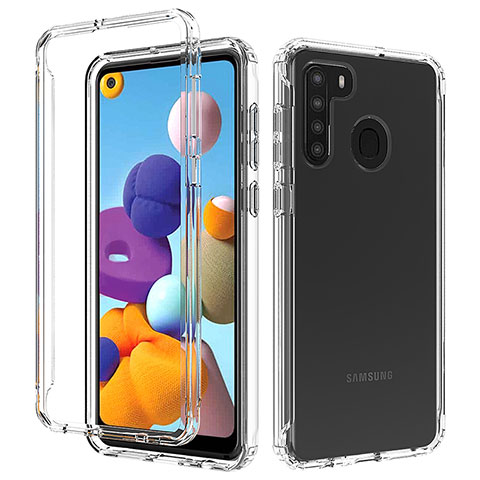 Silikon Hülle Handyhülle Ultra Dünn Flexible Schutzhülle Tasche Transparent Vorder und Rückseite 360 Grad Ganzkörper Farbverlauf JX1 für Samsung Galaxy A21s Klar