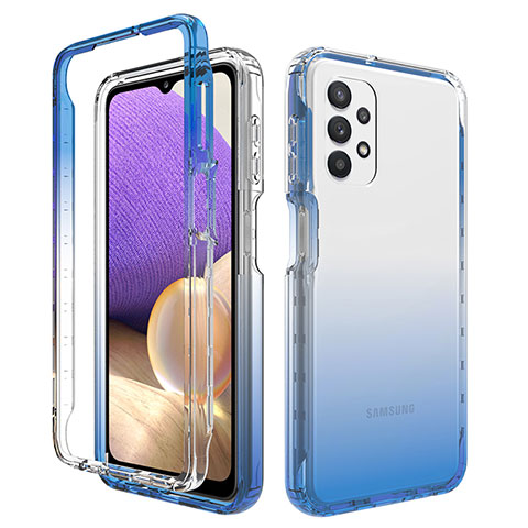 Silikon Hülle Handyhülle Ultra Dünn Flexible Schutzhülle Tasche Transparent Vorder und Rückseite 360 Grad Ganzkörper Farbverlauf JX1 für Samsung Galaxy A32 4G Blau
