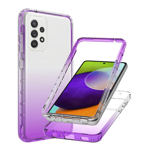 Silikon Hülle Handyhülle Ultra Dünn Flexible Schutzhülle Tasche Transparent Vorder und Rückseite 360 Grad Ganzkörper Farbverlauf JX1 für Samsung Galaxy A52 4G Violett