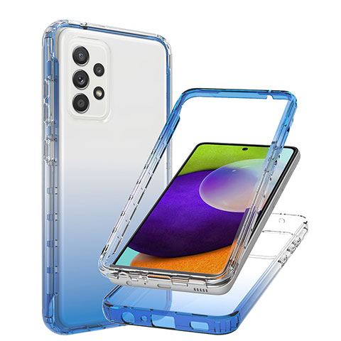 Silikon Hülle Handyhülle Ultra Dünn Flexible Schutzhülle Tasche Transparent Vorder und Rückseite 360 Grad Ganzkörper Farbverlauf JX1 für Samsung Galaxy A52 5G Blau