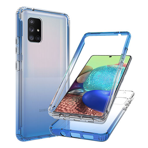 Silikon Hülle Handyhülle Ultra Dünn Flexible Schutzhülle Tasche Transparent Vorder und Rückseite 360 Grad Ganzkörper Farbverlauf JX1 für Samsung Galaxy A71 4G A715 Blau