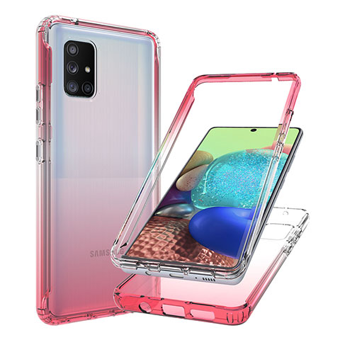 Silikon Hülle Handyhülle Ultra Dünn Flexible Schutzhülle Tasche Transparent Vorder und Rückseite 360 Grad Ganzkörper Farbverlauf JX1 für Samsung Galaxy A71 4G A715 Rot