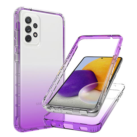 Silikon Hülle Handyhülle Ultra Dünn Flexible Schutzhülle Tasche Transparent Vorder und Rückseite 360 Grad Ganzkörper Farbverlauf JX1 für Samsung Galaxy A72 5G Violett