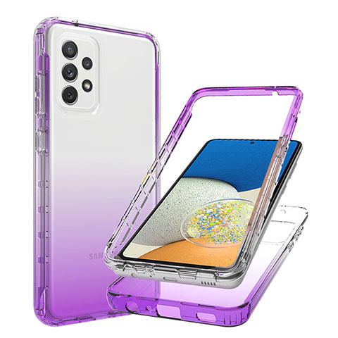 Silikon Hülle Handyhülle Ultra Dünn Flexible Schutzhülle Tasche Transparent Vorder und Rückseite 360 Grad Ganzkörper Farbverlauf JX1 für Samsung Galaxy A73 5G Violett