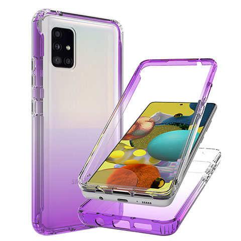 Silikon Hülle Handyhülle Ultra Dünn Flexible Schutzhülle Tasche Transparent Vorder und Rückseite 360 Grad Ganzkörper Farbverlauf JX1 für Samsung Galaxy M40S Violett