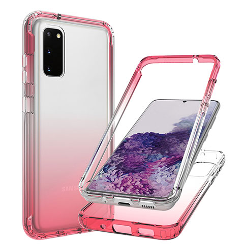 Silikon Hülle Handyhülle Ultra Dünn Flexible Schutzhülle Tasche Transparent Vorder und Rückseite 360 Grad Ganzkörper Farbverlauf JX1 für Samsung Galaxy S20 5G Rot