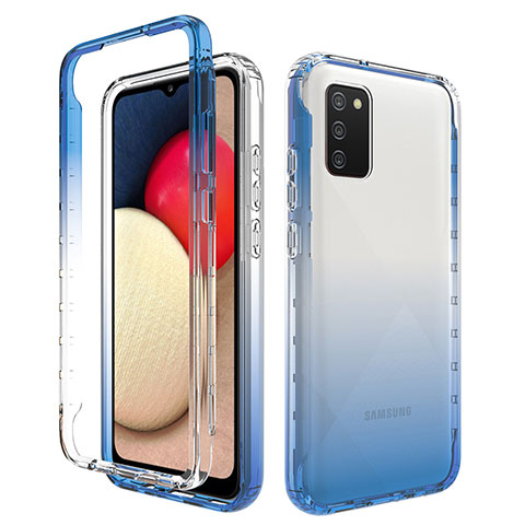 Silikon Hülle Handyhülle Ultra Dünn Flexible Schutzhülle Tasche Transparent Vorder und Rückseite 360 Grad Ganzkörper Farbverlauf JX4 für Samsung Galaxy A02s Blau