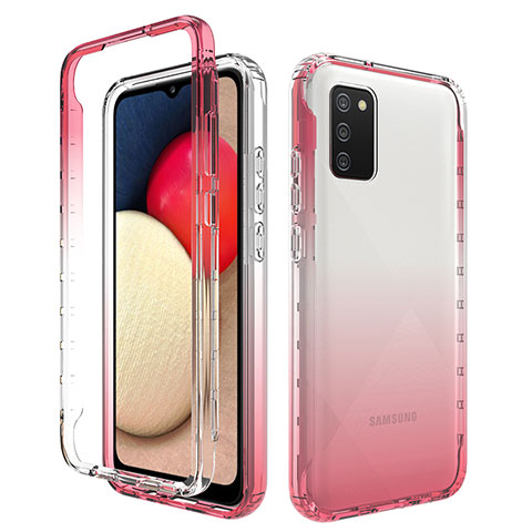 Silikon Hülle Handyhülle Ultra Dünn Flexible Schutzhülle Tasche Transparent Vorder und Rückseite 360 Grad Ganzkörper Farbverlauf JX4 für Samsung Galaxy A02s Pink