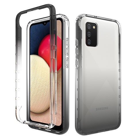 Silikon Hülle Handyhülle Ultra Dünn Flexible Schutzhülle Tasche Transparent Vorder und Rückseite 360 Grad Ganzkörper Farbverlauf JX4 für Samsung Galaxy A02s Schwarz