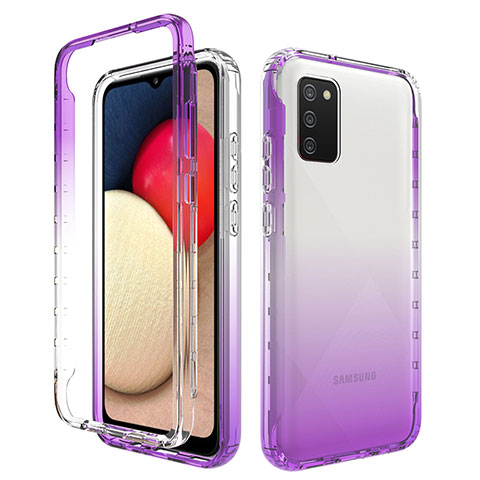 Silikon Hülle Handyhülle Ultra Dünn Flexible Schutzhülle Tasche Transparent Vorder und Rückseite 360 Grad Ganzkörper Farbverlauf JX4 für Samsung Galaxy A02s Violett