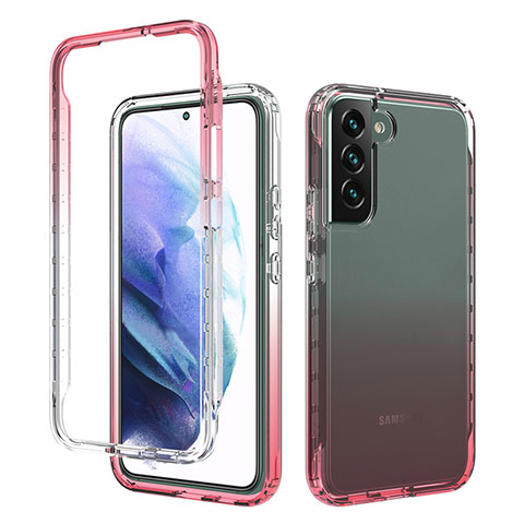 Silikon Hülle Handyhülle Ultra Dünn Flexible Schutzhülle Tasche Transparent Vorder und Rückseite 360 Grad Ganzkörper Farbverlauf M01 für Samsung Galaxy S21 5G Rot