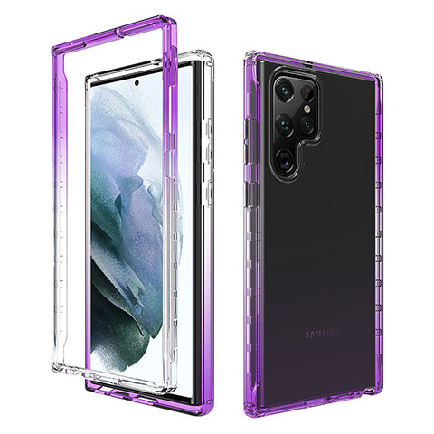 Silikon Hülle Handyhülle Ultra Dünn Flexible Schutzhülle Tasche Transparent Vorder und Rückseite 360 Grad Ganzkörper Farbverlauf M01 für Samsung Galaxy S21 Ultra 5G Violett