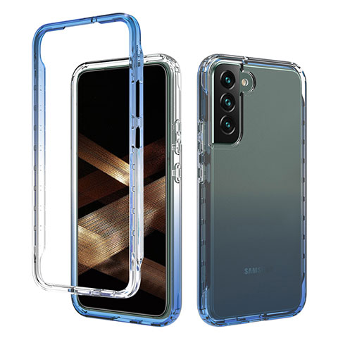 Silikon Hülle Handyhülle Ultra Dünn Flexible Schutzhülle Tasche Transparent Vorder und Rückseite 360 Grad Ganzkörper Farbverlauf M01 für Samsung Galaxy S24 5G Blau