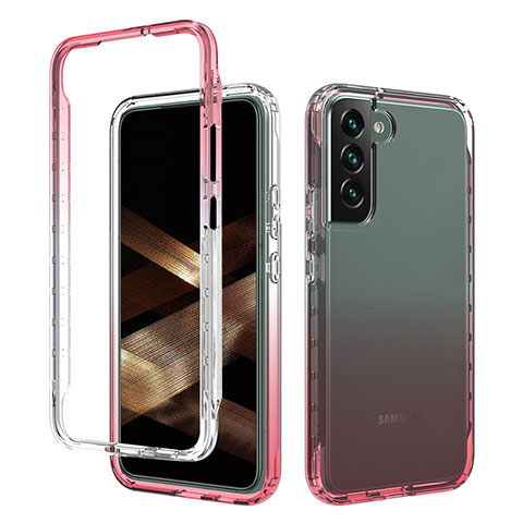 Silikon Hülle Handyhülle Ultra Dünn Flexible Schutzhülle Tasche Transparent Vorder und Rückseite 360 Grad Ganzkörper Farbverlauf M01 für Samsung Galaxy S24 Plus 5G Rot