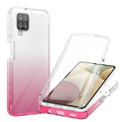 Silikon Hülle Handyhülle Ultra Dünn Flexible Schutzhülle Tasche Transparent Vorder und Rückseite 360 Grad Ganzkörper Farbverlauf YB1 für Samsung Galaxy A12 5G Rosa