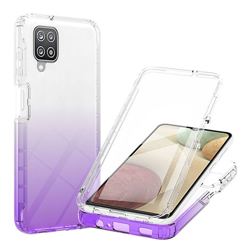 Silikon Hülle Handyhülle Ultra Dünn Flexible Schutzhülle Tasche Transparent Vorder und Rückseite 360 Grad Ganzkörper Farbverlauf YB1 für Samsung Galaxy A12 5G Violett