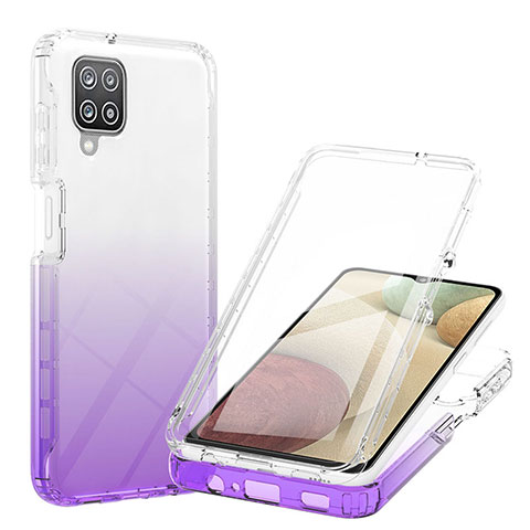 Silikon Hülle Handyhülle Ultra Dünn Flexible Schutzhülle Tasche Transparent Vorder und Rückseite 360 Grad Ganzkörper Farbverlauf YB1 für Samsung Galaxy A12 Nacho Violett