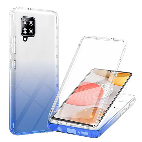 Silikon Hülle Handyhülle Ultra Dünn Flexible Schutzhülle Tasche Transparent Vorder und Rückseite 360 Grad Ganzkörper Farbverlauf YB1 für Samsung Galaxy A42 5G Blau