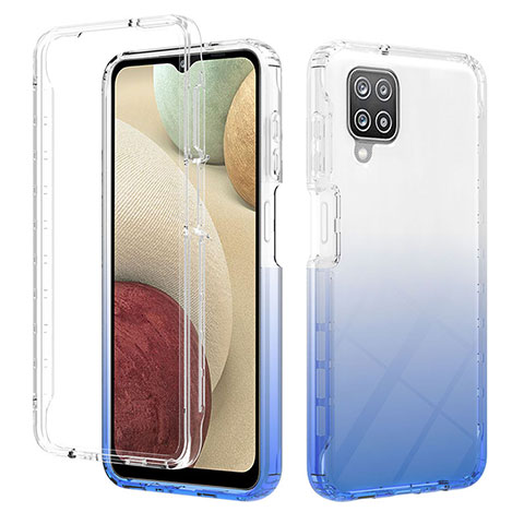 Silikon Hülle Handyhülle Ultra Dünn Flexible Schutzhülle Tasche Transparent Vorder und Rückseite 360 Grad Ganzkörper Farbverlauf YB2 für Samsung Galaxy A12 5G Blau