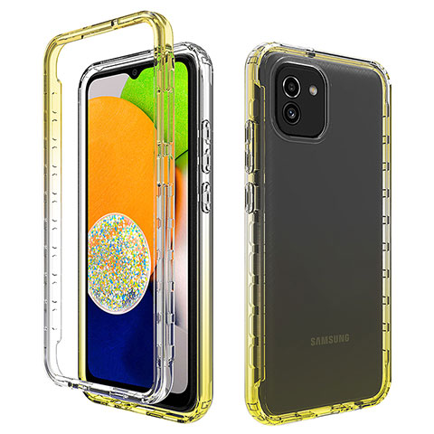 Silikon Hülle Handyhülle Ultra Dünn Flexible Schutzhülle Tasche Transparent Vorder und Rückseite 360 Grad Ganzkörper Farbverlauf ZJ1 für Samsung Galaxy A03 Gelb