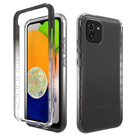 Silikon Hülle Handyhülle Ultra Dünn Flexible Schutzhülle Tasche Transparent Vorder und Rückseite 360 Grad Ganzkörper Farbverlauf ZJ1 für Samsung Galaxy A03 Schwarz