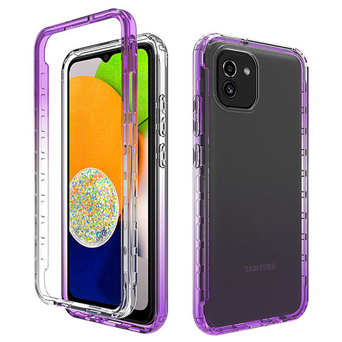 Silikon Hülle Handyhülle Ultra Dünn Flexible Schutzhülle Tasche Transparent Vorder und Rückseite 360 Grad Ganzkörper Farbverlauf ZJ1 für Samsung Galaxy A03 Violett