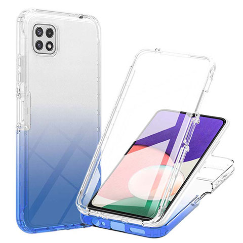 Silikon Hülle Handyhülle Ultra Dünn Flexible Schutzhülle Tasche Transparent Vorder und Rückseite 360 Grad Ganzkörper Farbverlauf ZJ1 für Samsung Galaxy A22s 5G Blau