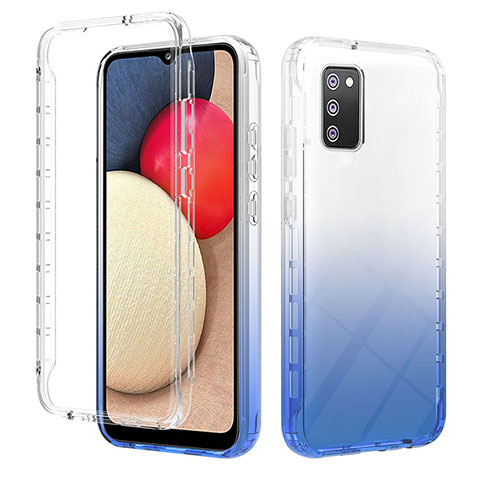 Silikon Hülle Handyhülle Ultra Dünn Flexible Schutzhülle Tasche Transparent Vorder und Rückseite 360 Grad Ganzkörper Farbverlauf ZJ2 für Samsung Galaxy A03s Blau