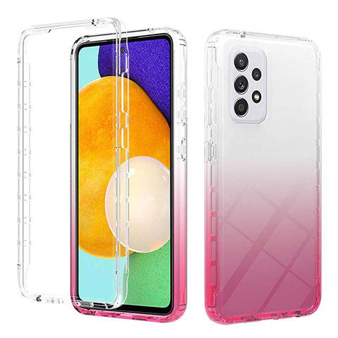 Silikon Hülle Handyhülle Ultra Dünn Flexible Schutzhülle Tasche Transparent Vorder und Rückseite 360 Grad Ganzkörper Farbverlauf ZJ2 für Samsung Galaxy A52 4G Rosa